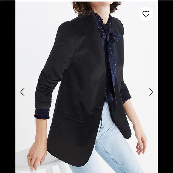 Madewell Black Velvet Single Button Collarless Blazer 0 - Picture 1 of 6